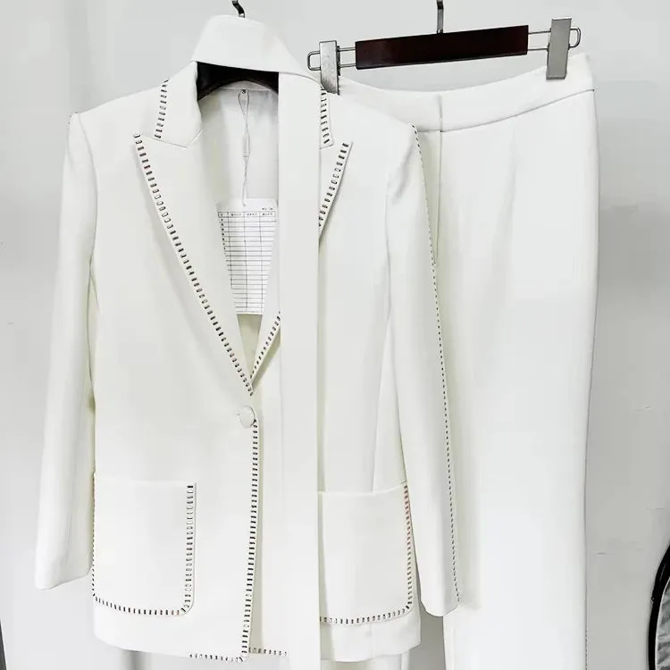 Trend4us Women's Chic Embellished Blazer and Trousers Set