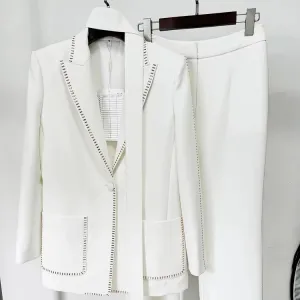 Trend4us Women's Chic Embellished Blazer and Trousers Set