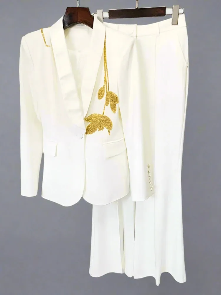 Trend4us Women's Elegant Blazer Wide-Leg Pants Suit