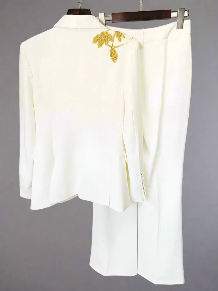 Trend4us Women's Elegant Blazer Wide-Leg Pants Suit