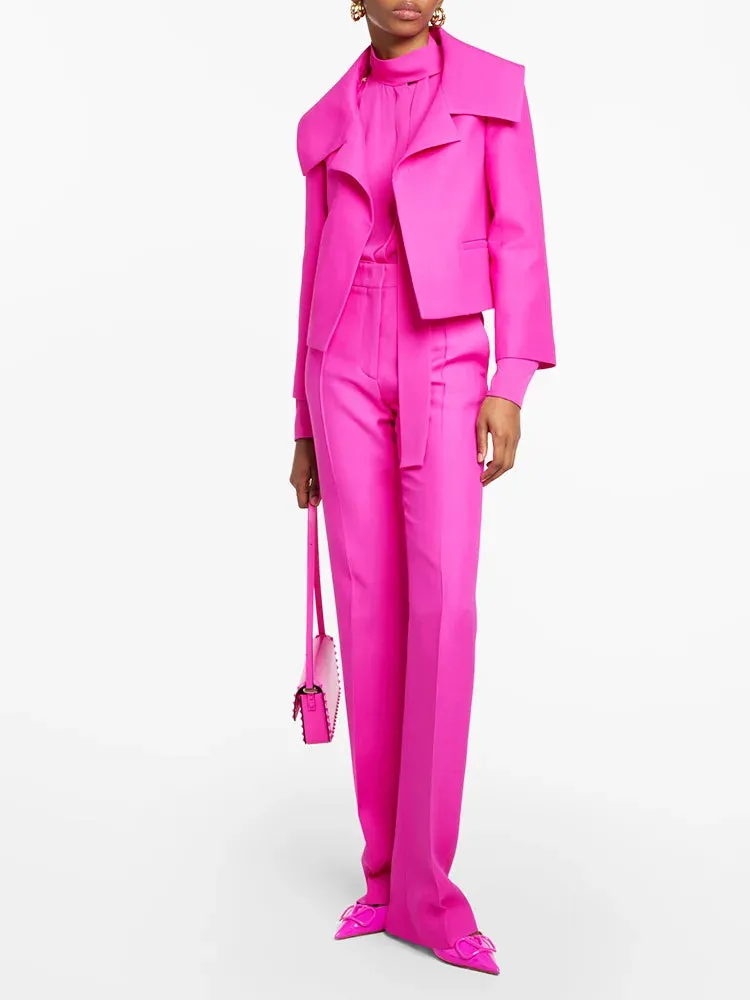 Trend4us Women's Oversized Collar Blazer & Wide-Leg Trouser Set