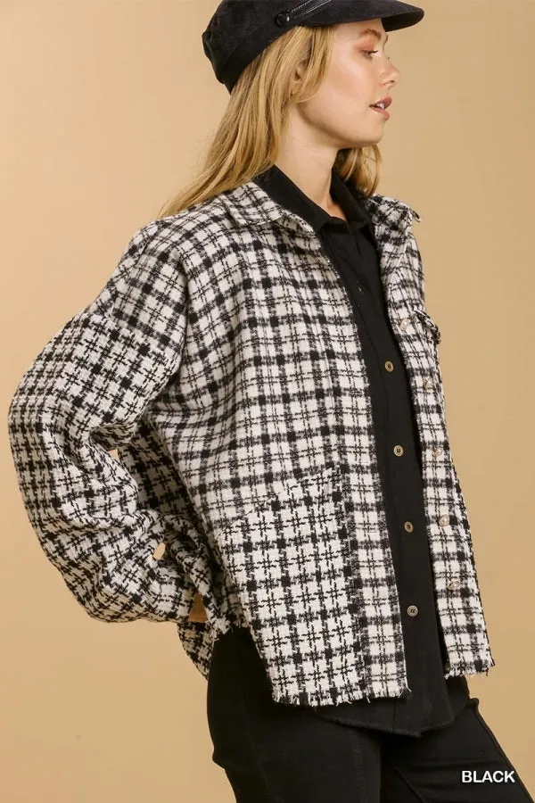 Umgee Tweed Plaid Shacket in Black