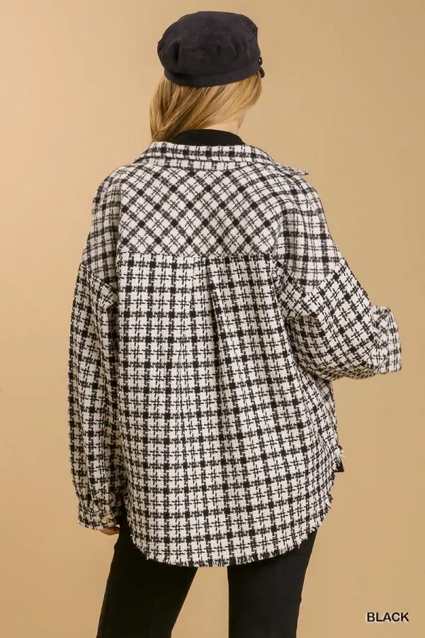 Umgee Tweed Plaid Shacket in Black