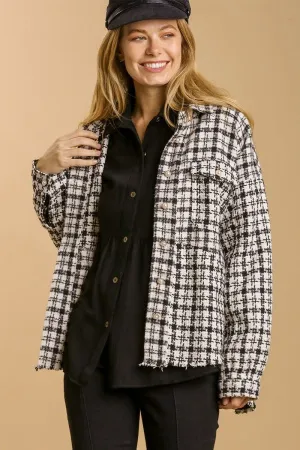 Umgee Tweed Plaid Shacket in Black