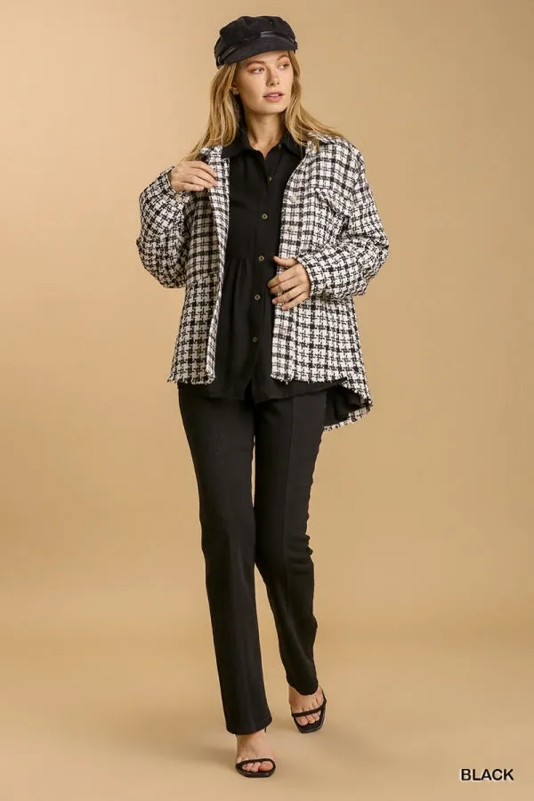 Umgee Tweed Plaid Shacket in Black
