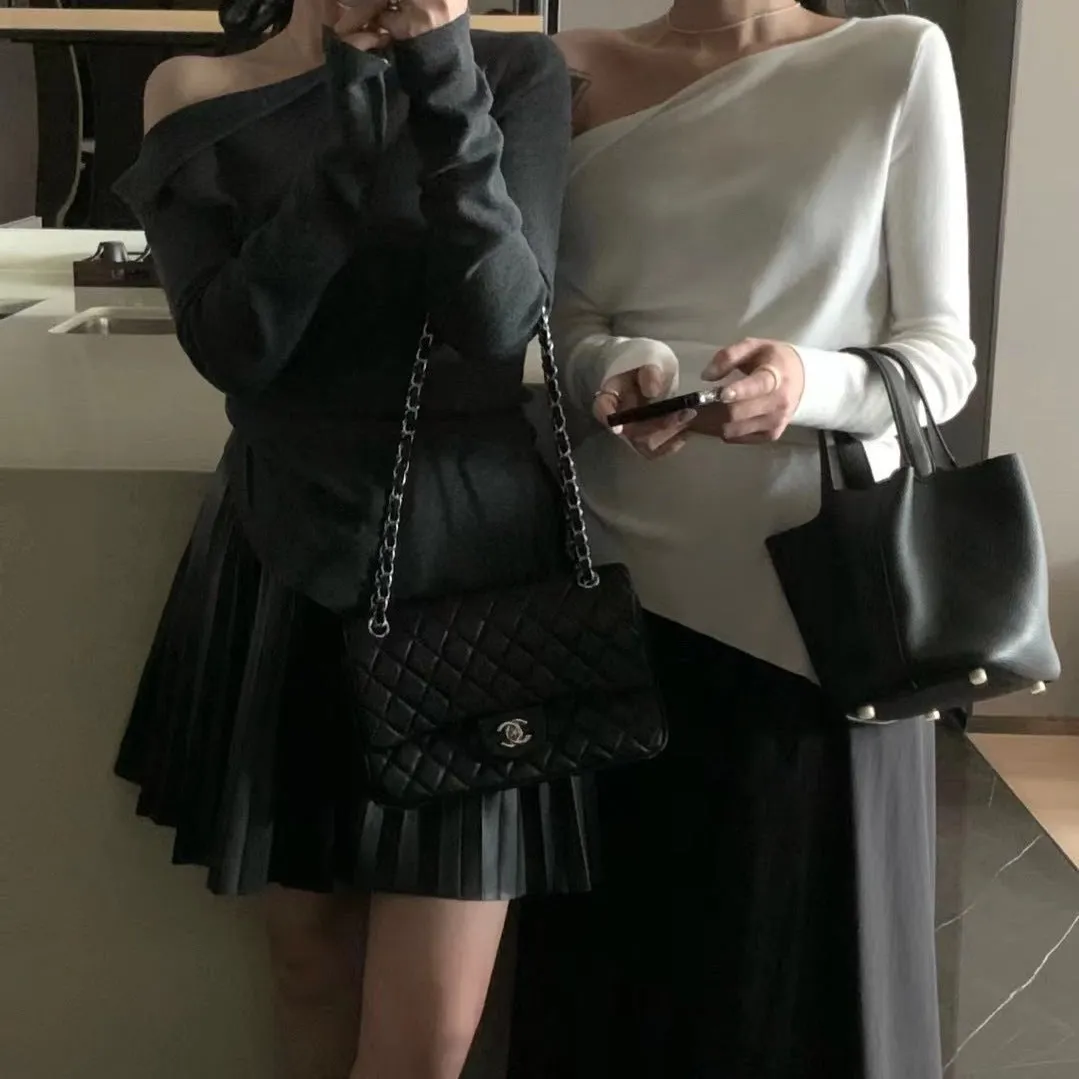 Uniwim 2000s fashion Autumn and Winter  Autumn and Winter New/Elegant Waist-Tight Pleated Oblique Collar Sweater