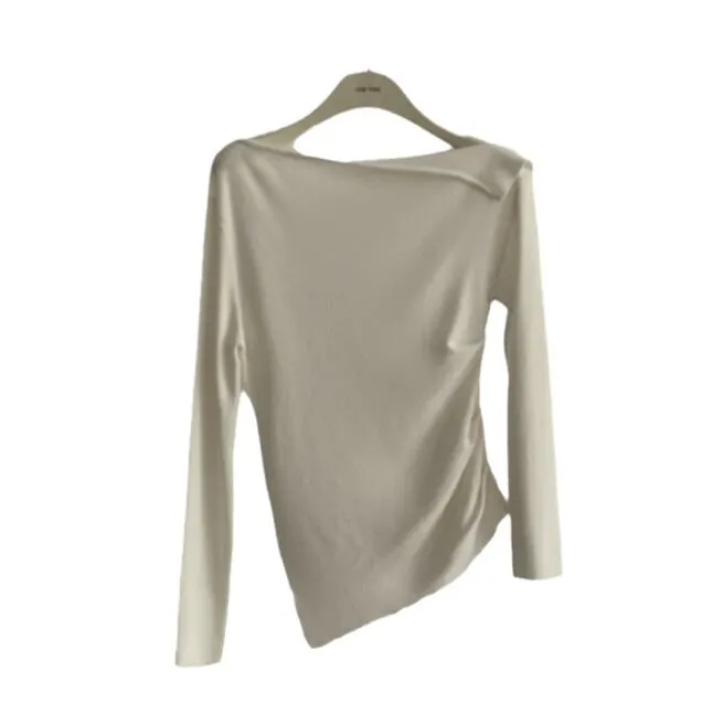 Uniwim 2000s fashion Autumn and Winter  Autumn and Winter New/Elegant Waist-Tight Pleated Oblique Collar Sweater