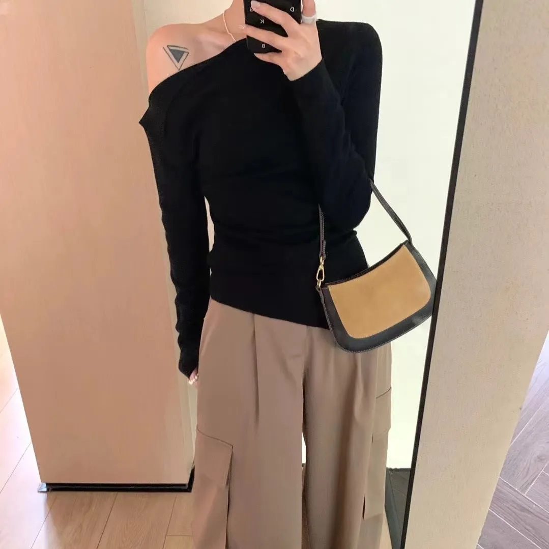 Uniwim 2000s fashion Autumn and Winter  Autumn and Winter New/Elegant Waist-Tight Pleated Oblique Collar Sweater