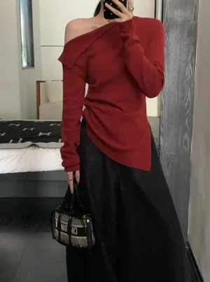 Uniwim 2000s fashion Autumn and Winter  Autumn and Winter New/Elegant Waist-Tight Pleated Oblique Collar Sweater