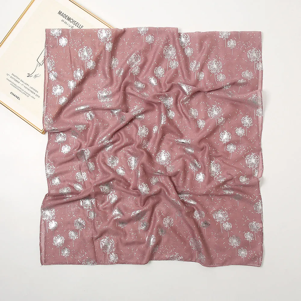 VS293 Hot stamped silver Dandelions printed hijab scarf