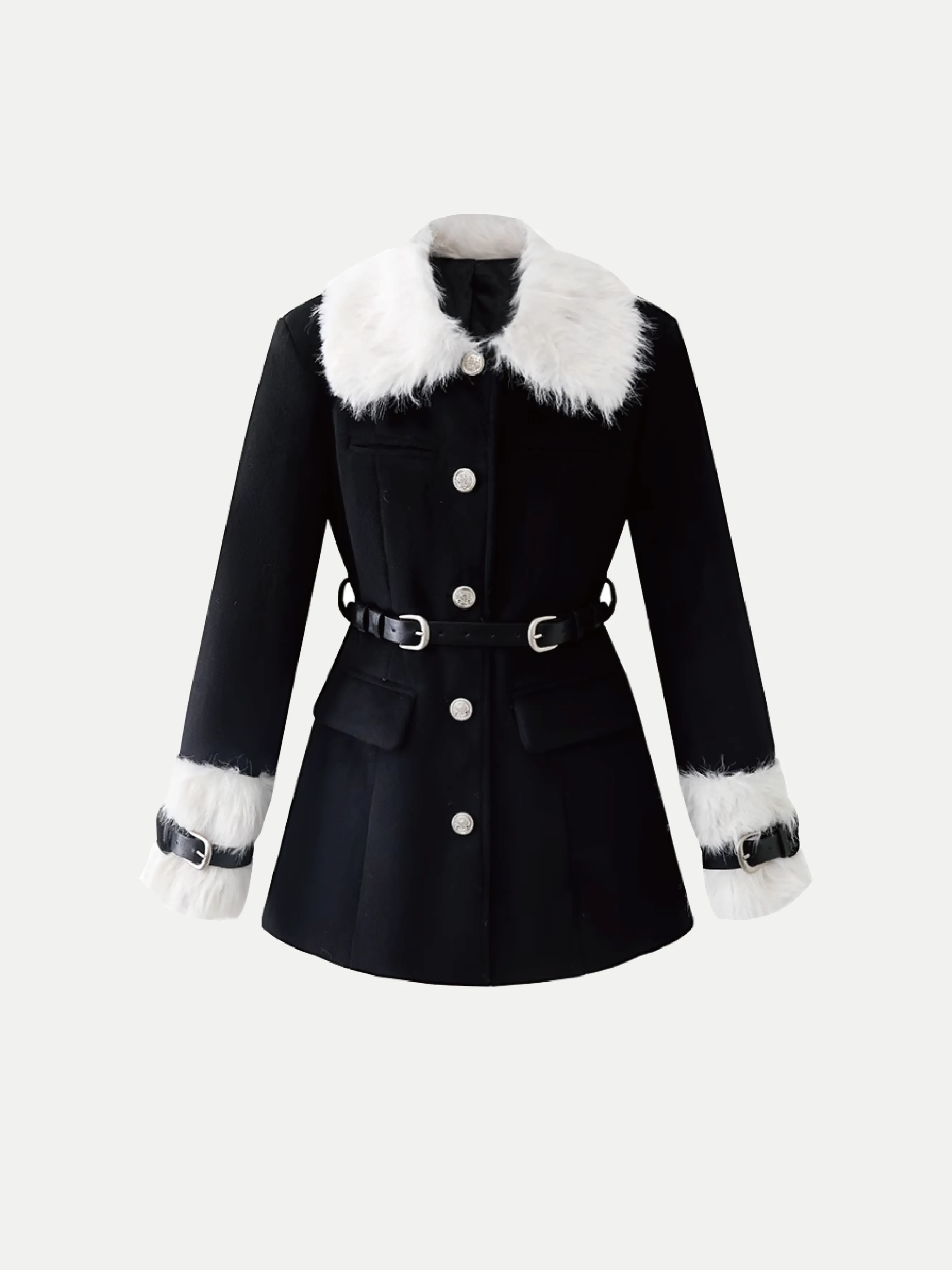 Waisted Fur Collar Coat