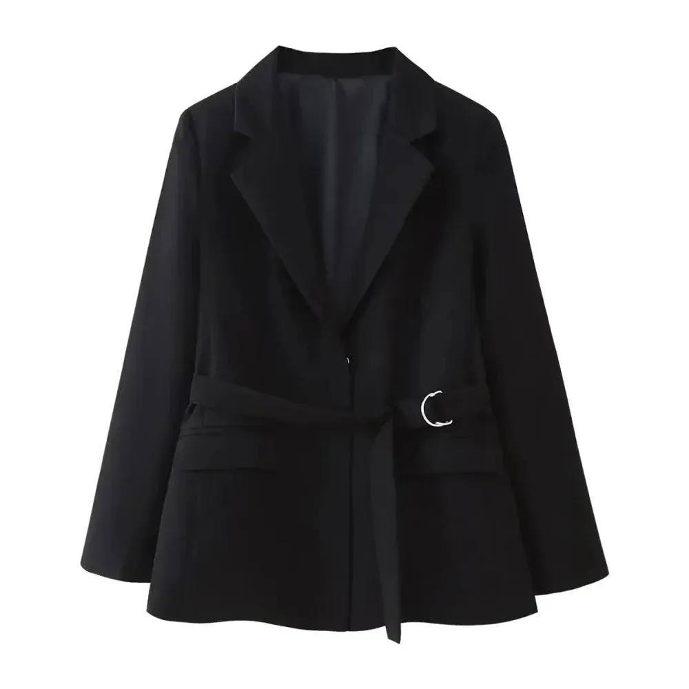 Wenkouban-Winter outfits Christmas Lapel Collar Metal Belt Suit Jacket with Belt