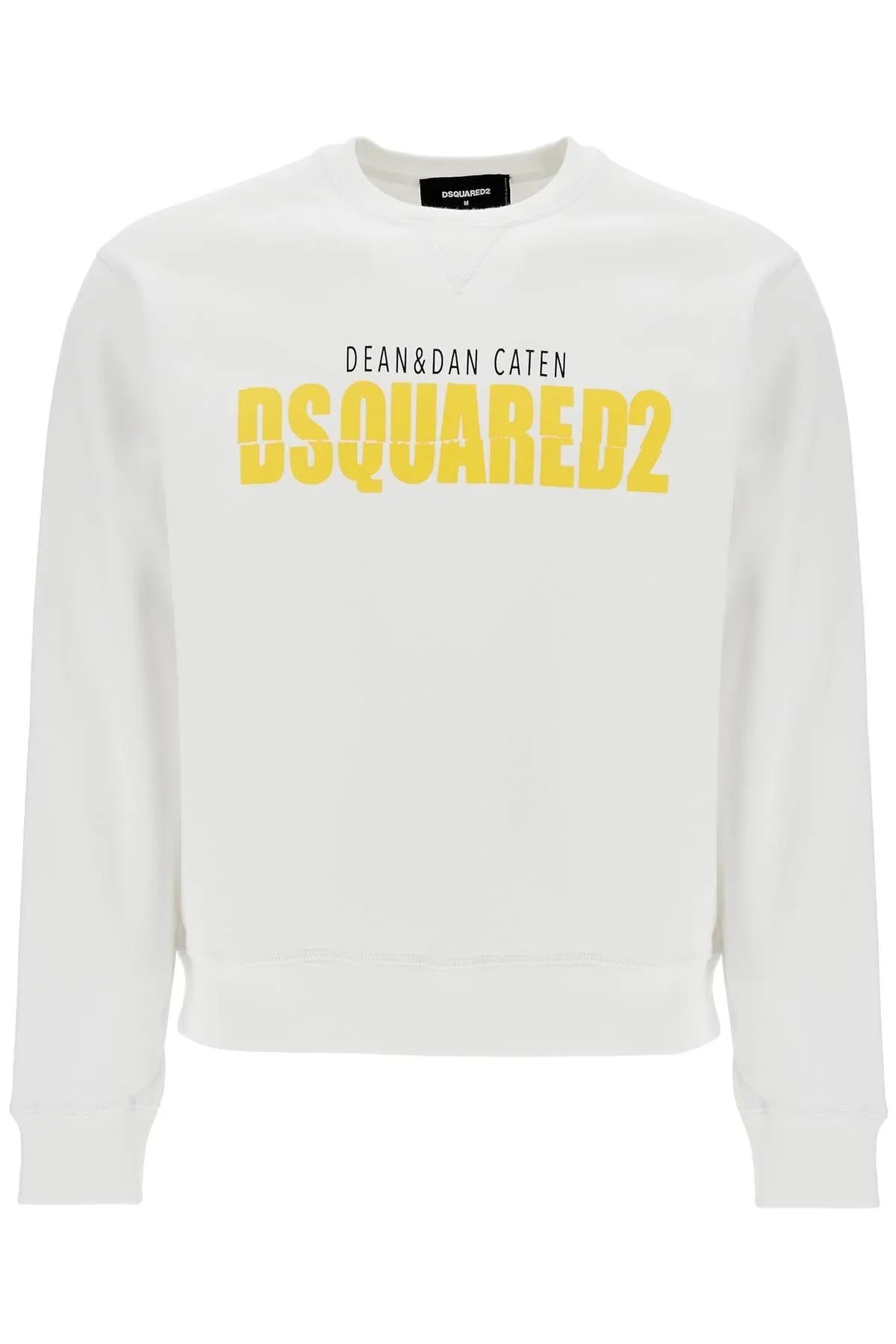 WHITE COTTON SWEATSHIRT WITH DISTINCTIVE YELLOW LOGO