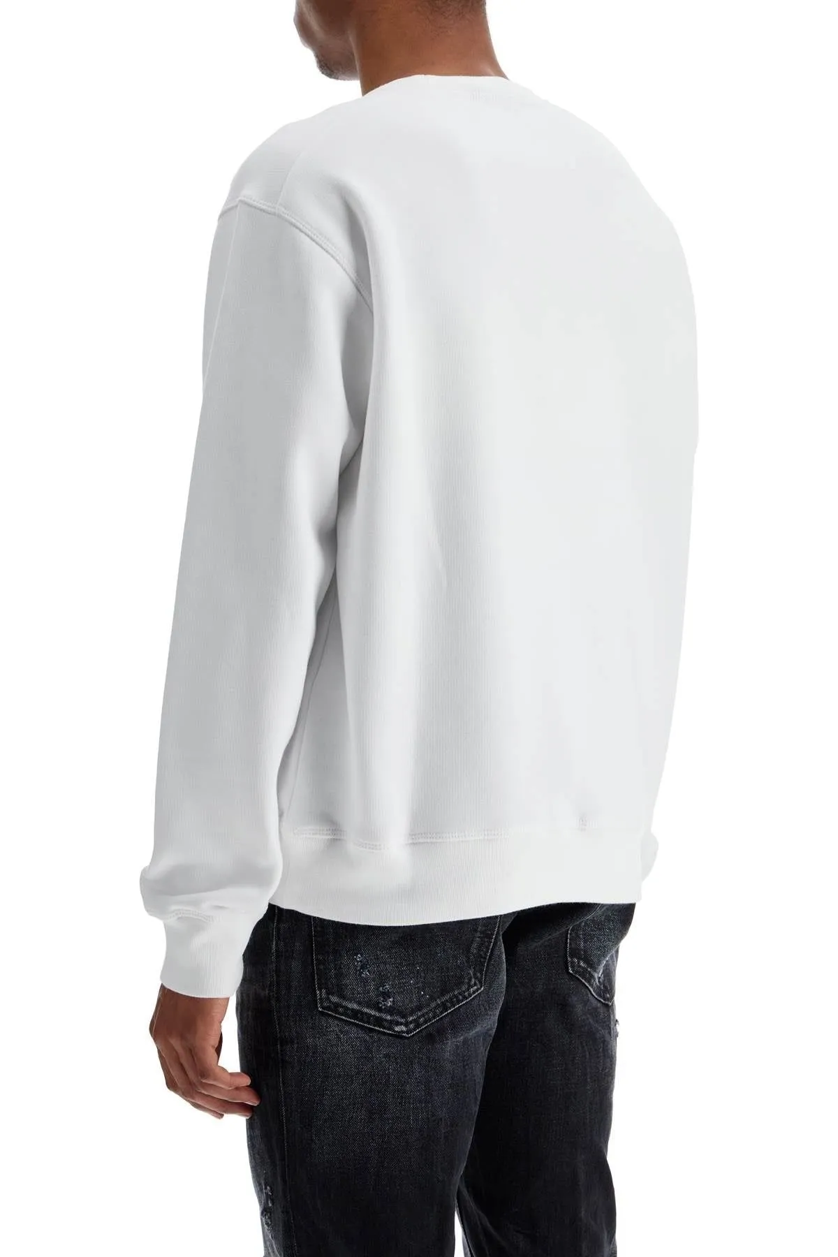 WHITE COTTON SWEATSHIRT WITH DISTINCTIVE YELLOW LOGO