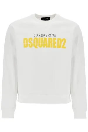 WHITE COTTON SWEATSHIRT WITH DISTINCTIVE YELLOW LOGO