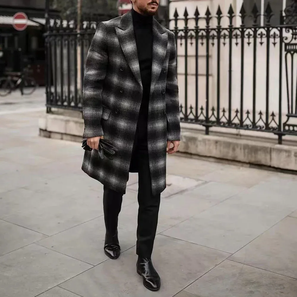 Wiaofellas  -  Mens Autumn Winter Jacket Trendy Fashion Plaid Causal Smart Business Coat European Classic Elegant Retro Old Fashion Coat