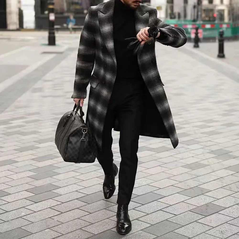 Wiaofellas  -  Mens Autumn Winter Jacket Trendy Fashion Plaid Causal Smart Business Coat European Classic Elegant Retro Old Fashion Coat