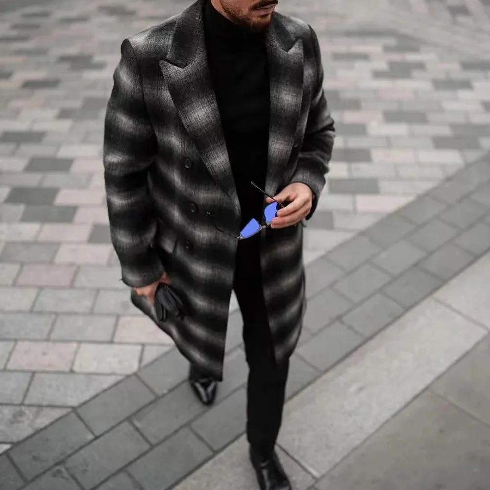 Wiaofellas  -  Mens Autumn Winter Jacket Trendy Fashion Plaid Causal Smart Business Coat European Classic Elegant Retro Old Fashion Coat