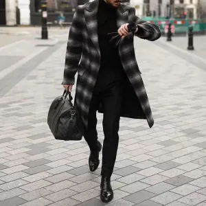 Wiaofellas  -  Mens Autumn Winter Jacket Trendy Fashion Plaid Causal Smart Business Coat European Classic Elegant Retro Old Fashion Coat