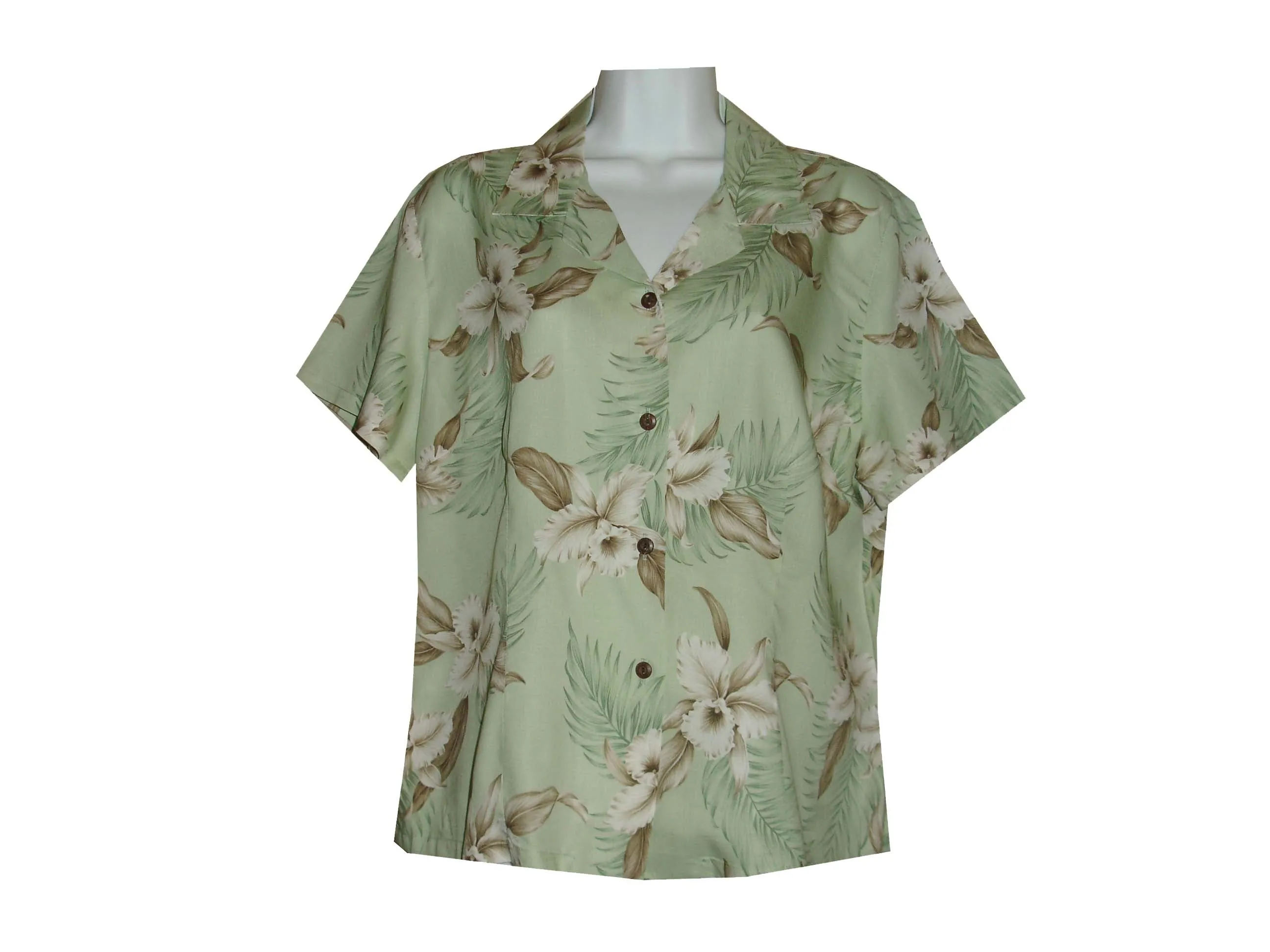 Women Rayon Aloha Shirt Lulumahu Orchid Design