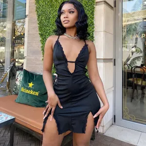 Women Sleeveless Backless Sexy Slip Black Midi Dress Bodycon Fashionable Streetwear for Parties and Clubs