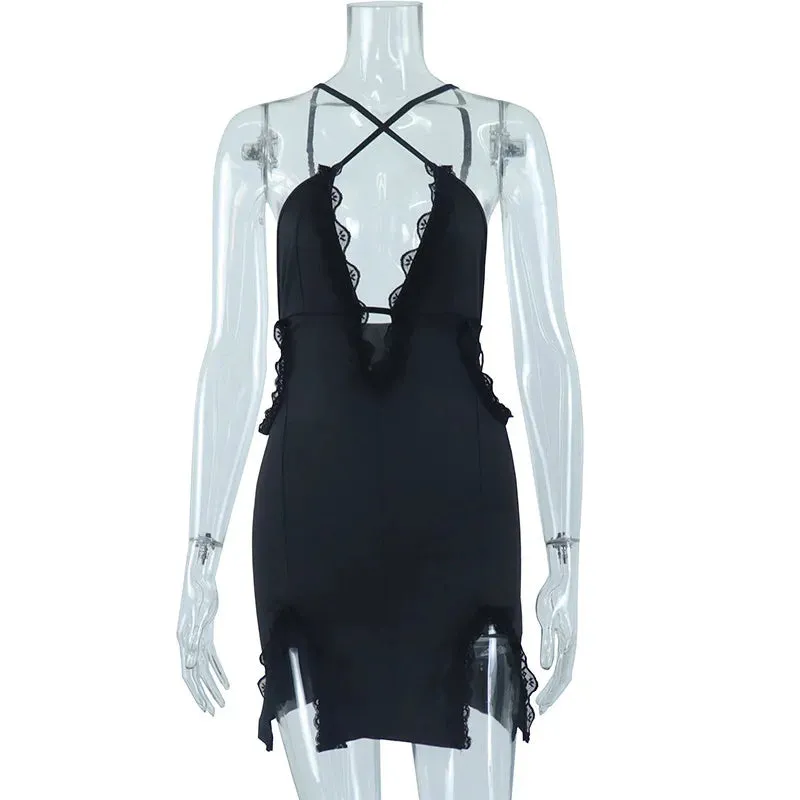 Women Sleeveless Backless Sexy Slip Black Midi Dress Bodycon Fashionable Streetwear for Parties and Clubs