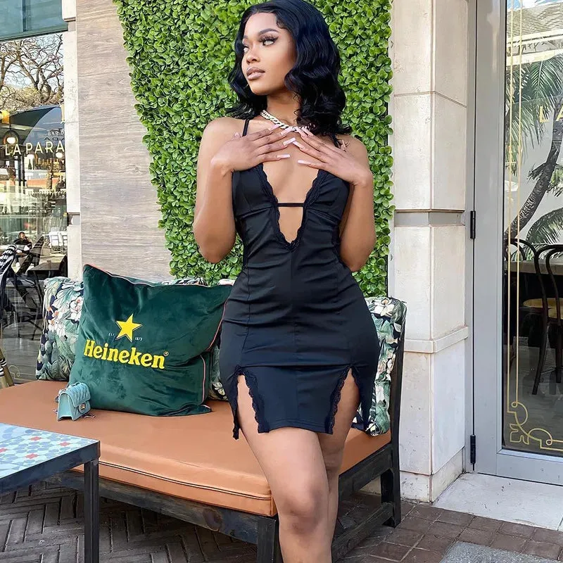 Women Sleeveless Backless Sexy Slip Black Midi Dress Bodycon Fashionable Streetwear for Parties and Clubs