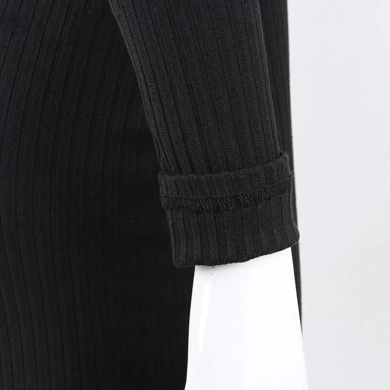 Women's Autumn/Winter Elastic Knitted V-Neck Long-Sleeved Maxi Sweater Dress