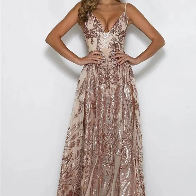Women's Sequin V-Neck Sheath Long Dress