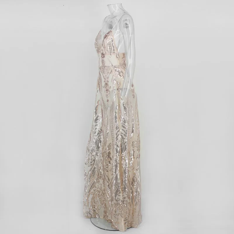 Women's Sequin V-Neck Sheath Long Dress
