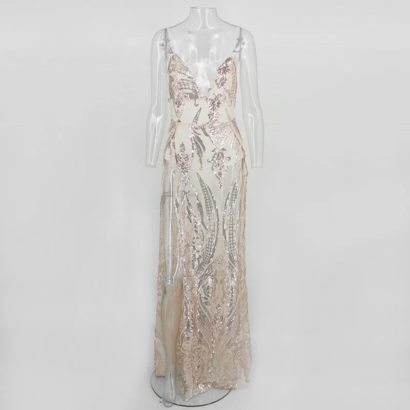 Women's Sequin V-Neck Sheath Long Dress