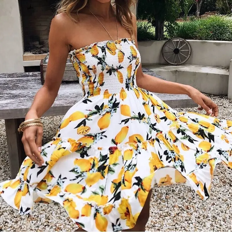 Women's Summer Casual Ruffle Off Shoulder Dress