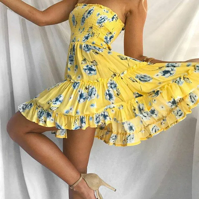 Women's Summer Casual Ruffle Off Shoulder Dress