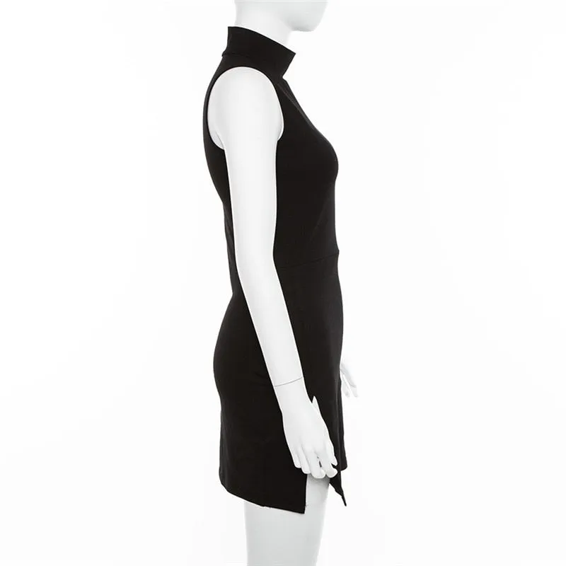Women's Summer Casual Sleeveless Split Dress With High Neck