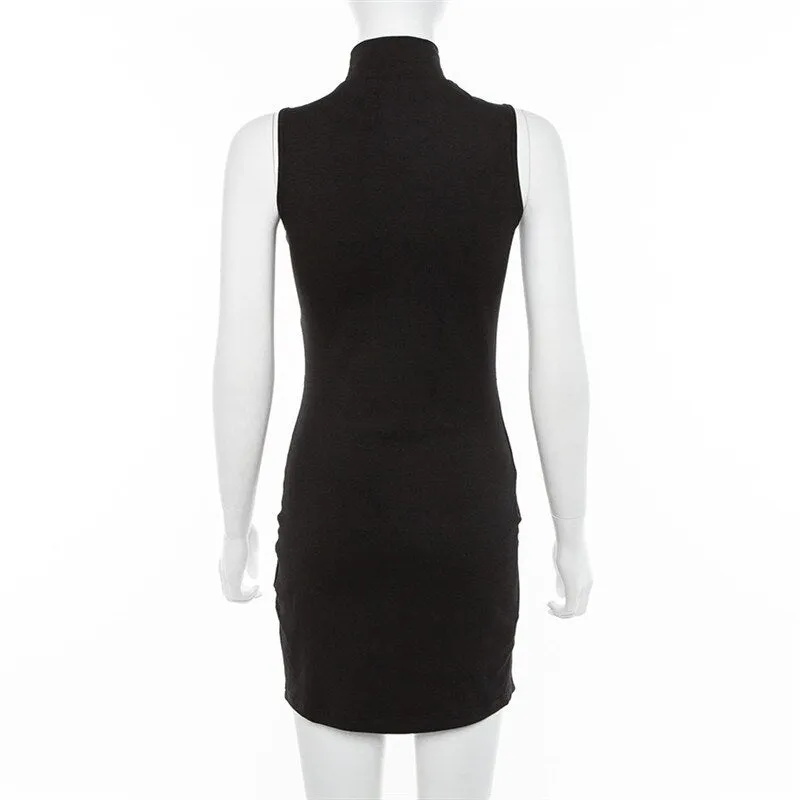 Women's Summer Casual Sleeveless Split Dress With High Neck