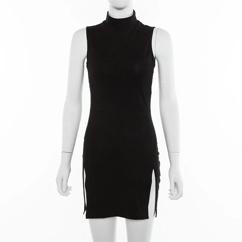 Women's Summer Casual Sleeveless Split Dress With High Neck