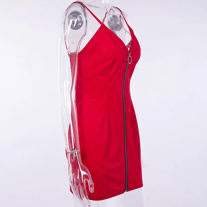 Women's Summer Casual Zipper V-Neck Denim Dress