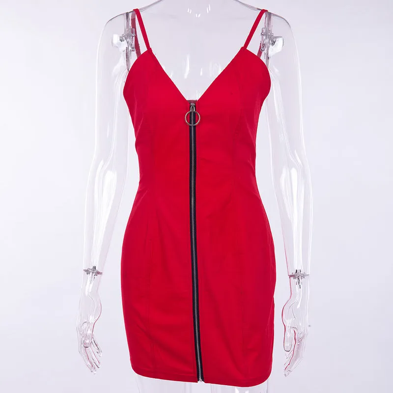 Women's Summer Casual Zipper V-Neck Denim Dress