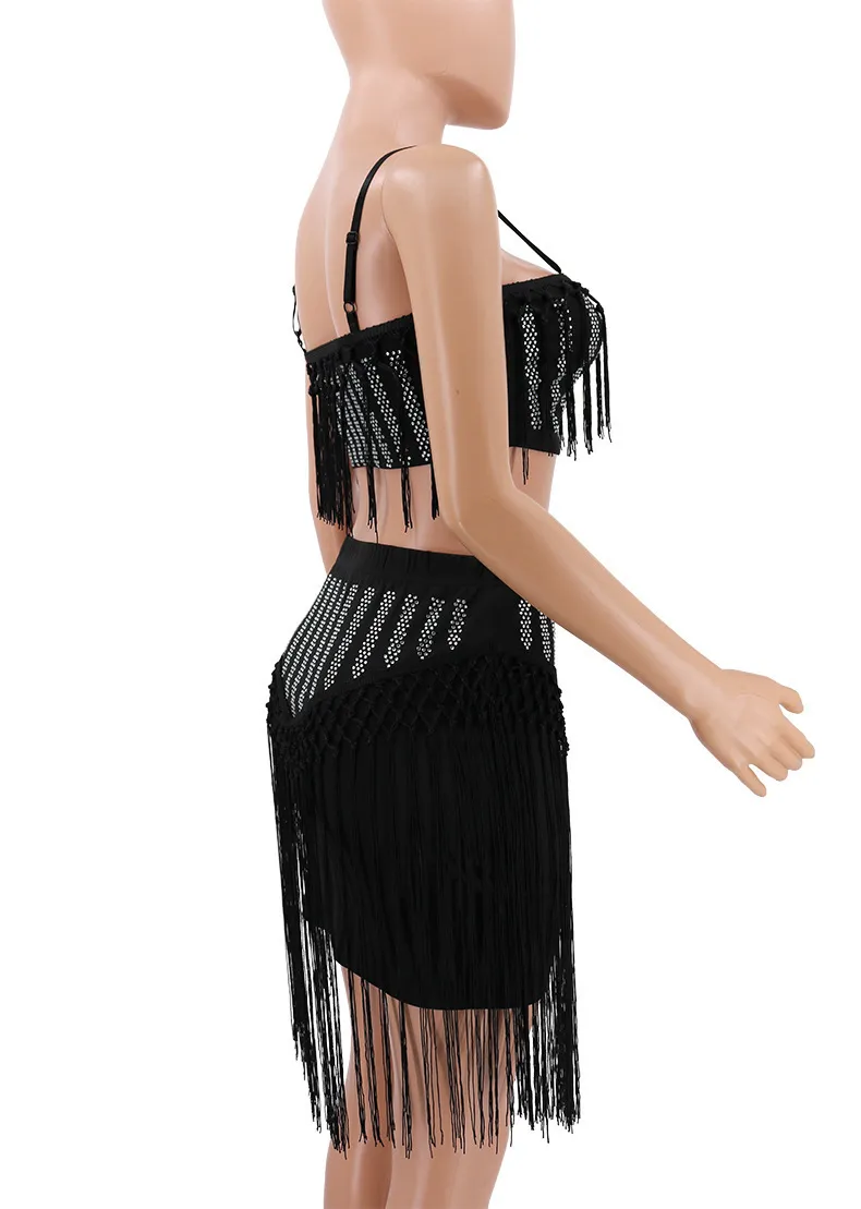 Women's Summer Mini Sheath Two-Piece Dress With Tassels