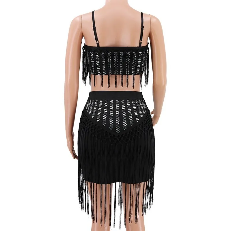 Women's Summer Mini Sheath Two-Piece Dress With Tassels