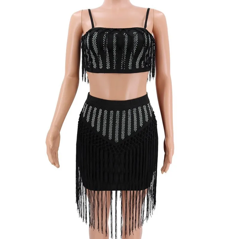 Women's Summer Mini Sheath Two-Piece Dress With Tassels