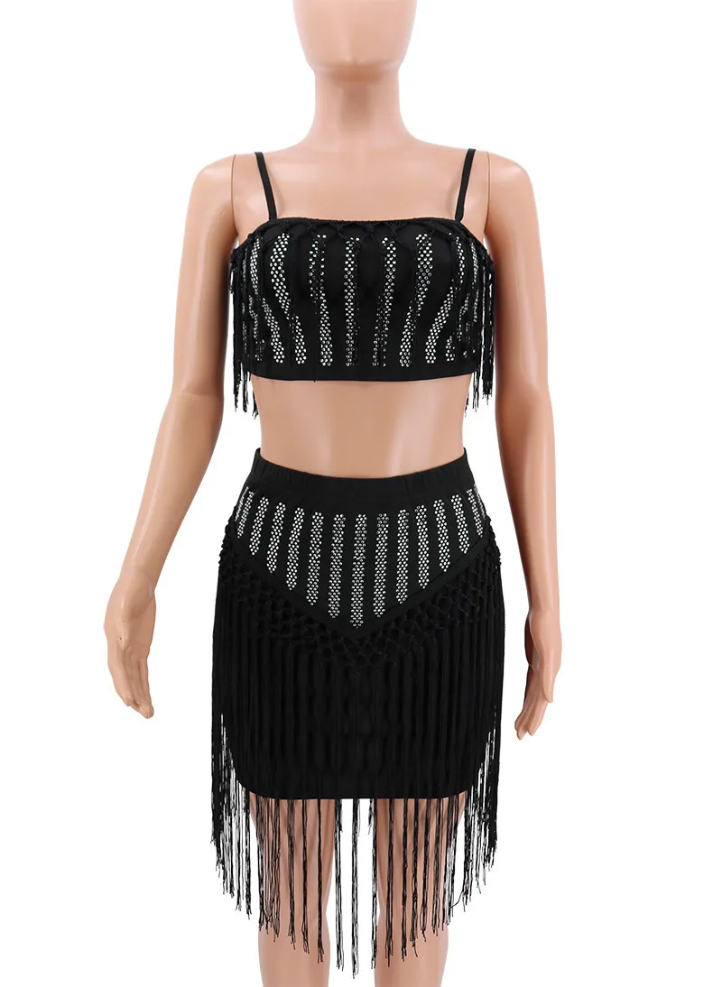 Women's Summer Mini Sheath Two-Piece Dress With Tassels