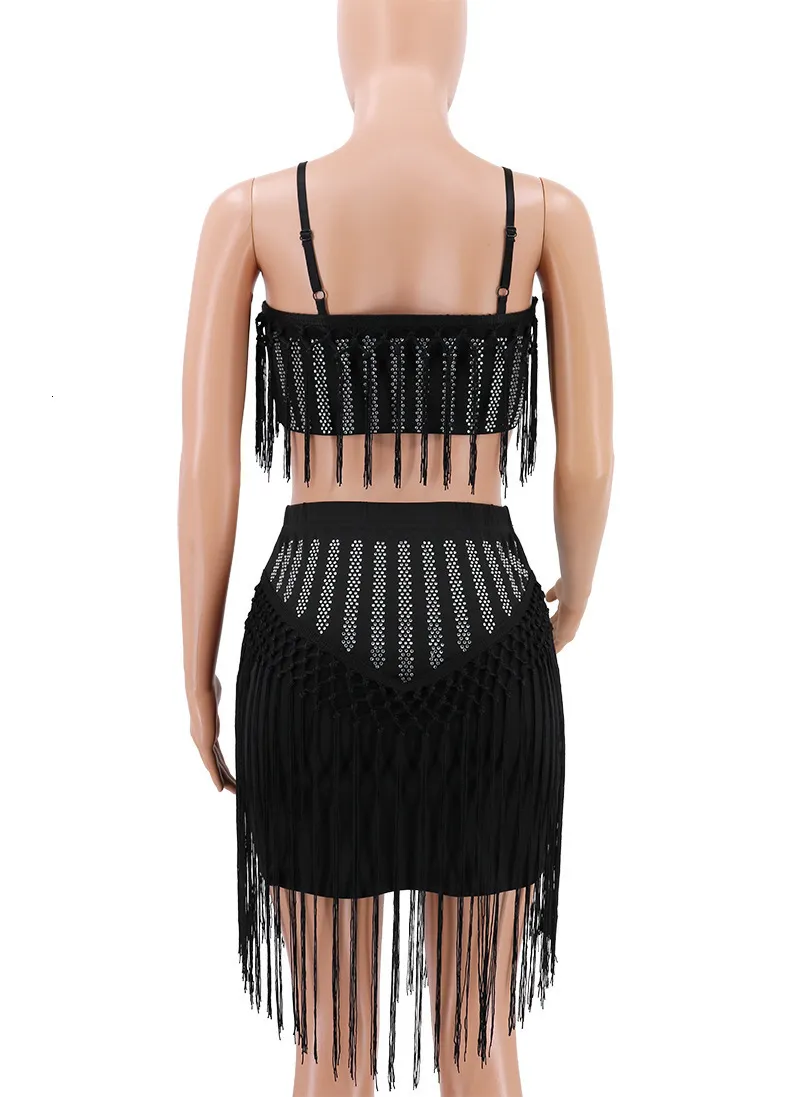 Women's Summer Mini Sheath Two-Piece Dress With Tassels