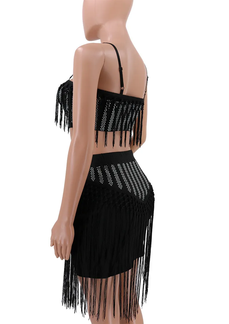 Women's Summer Mini Sheath Two-Piece Dress With Tassels