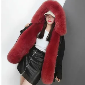Women's Winter Casual Hooded Waterproof Parka With Fox Fur