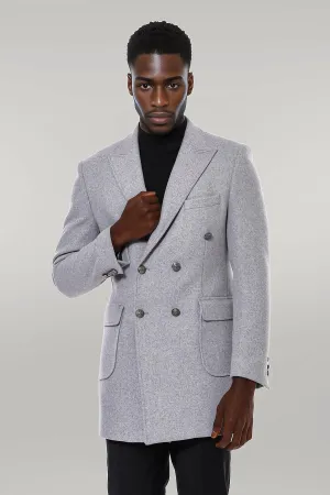 WSS Grey Metal Buttoned Double Breasted Long Coat  - Singen