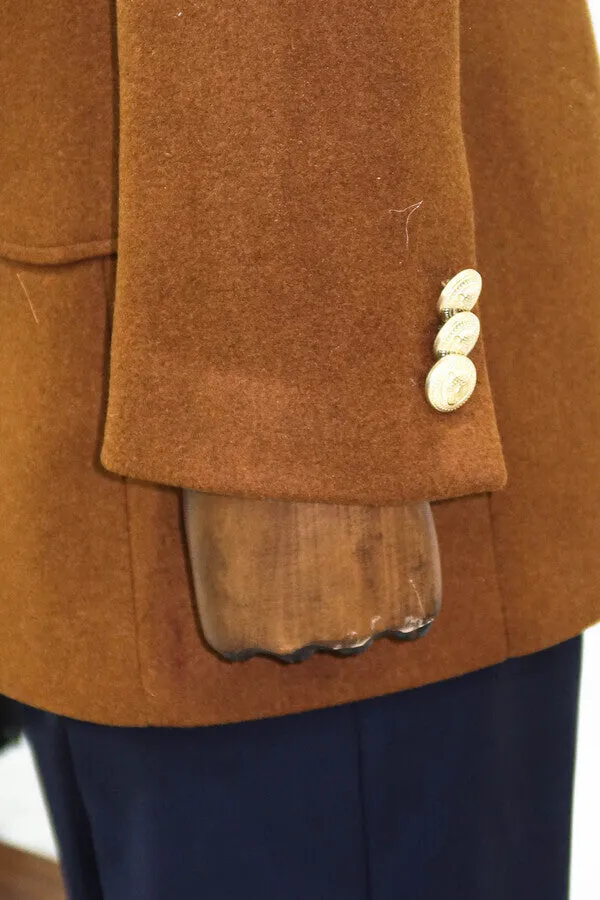 WSS Metal Buttoned Double Breasted Tan Men Coat  - Singen