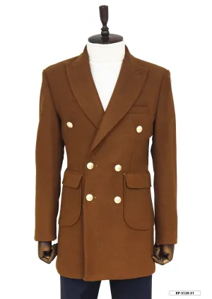 WSS Metal Buttoned Double Breasted Tan Men Coat  - Singen