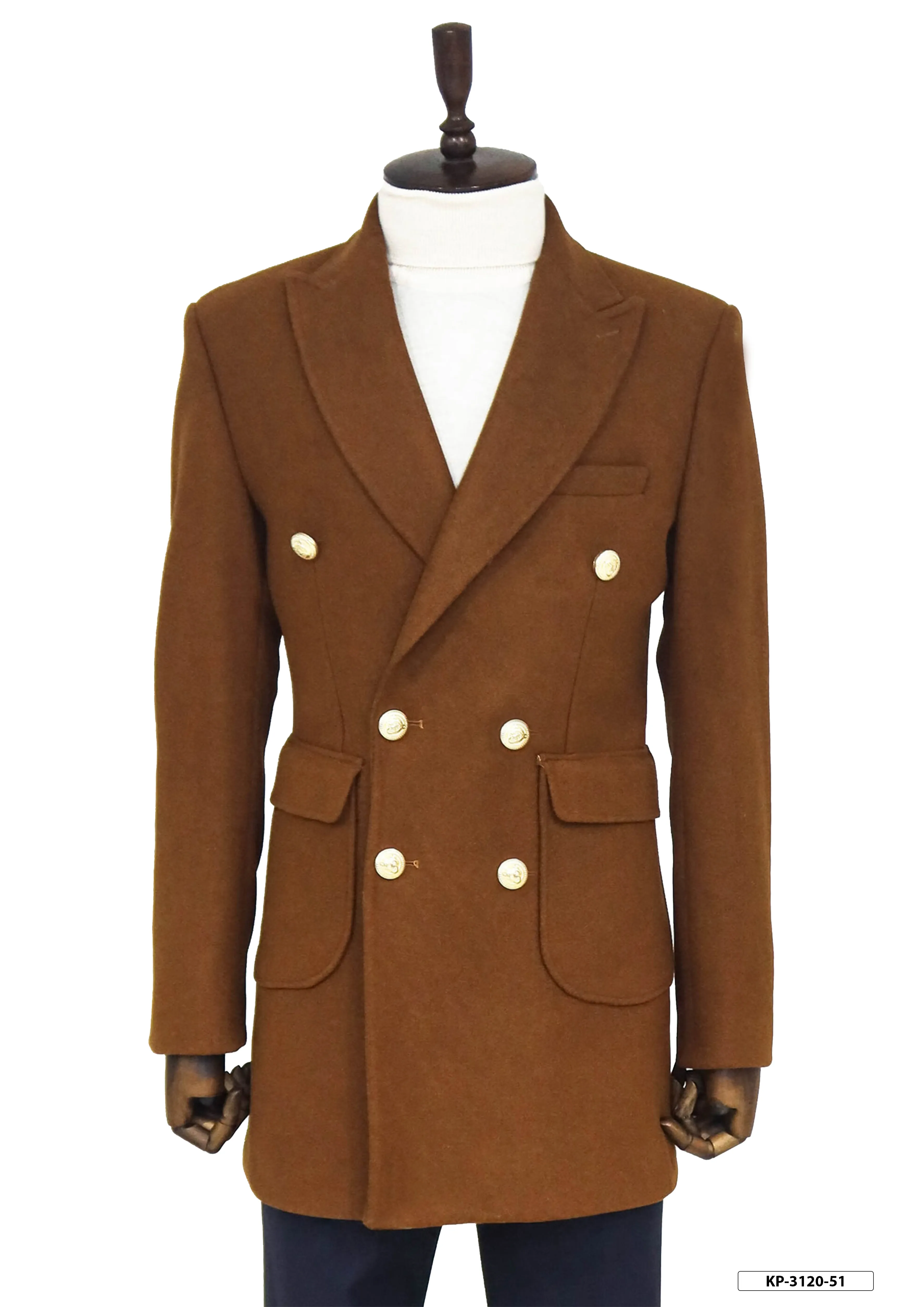 WSS Metal Buttoned Double Breasted Tan Men Coat  - Singen