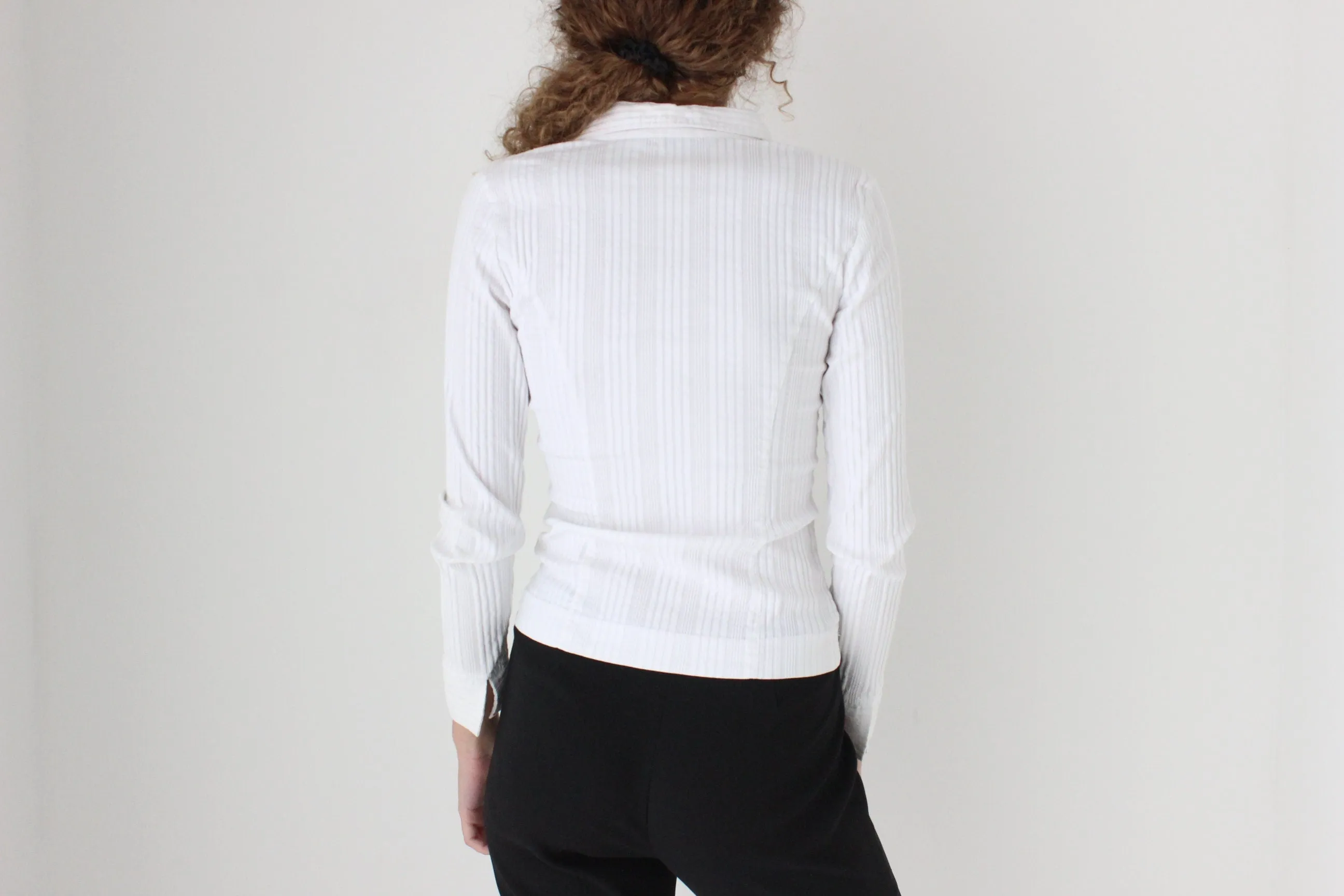 Y2K Stretch Textured Sexy Fitted Collared Shirt Top